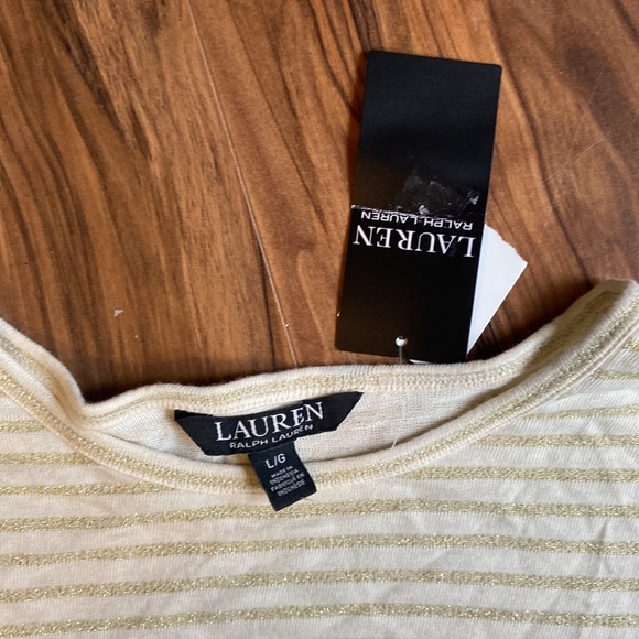 NWT LAUREN by Ralph Lauren Womens Long Sleeve Top - Size Large Off white & Gold - Picture 2 of 4
